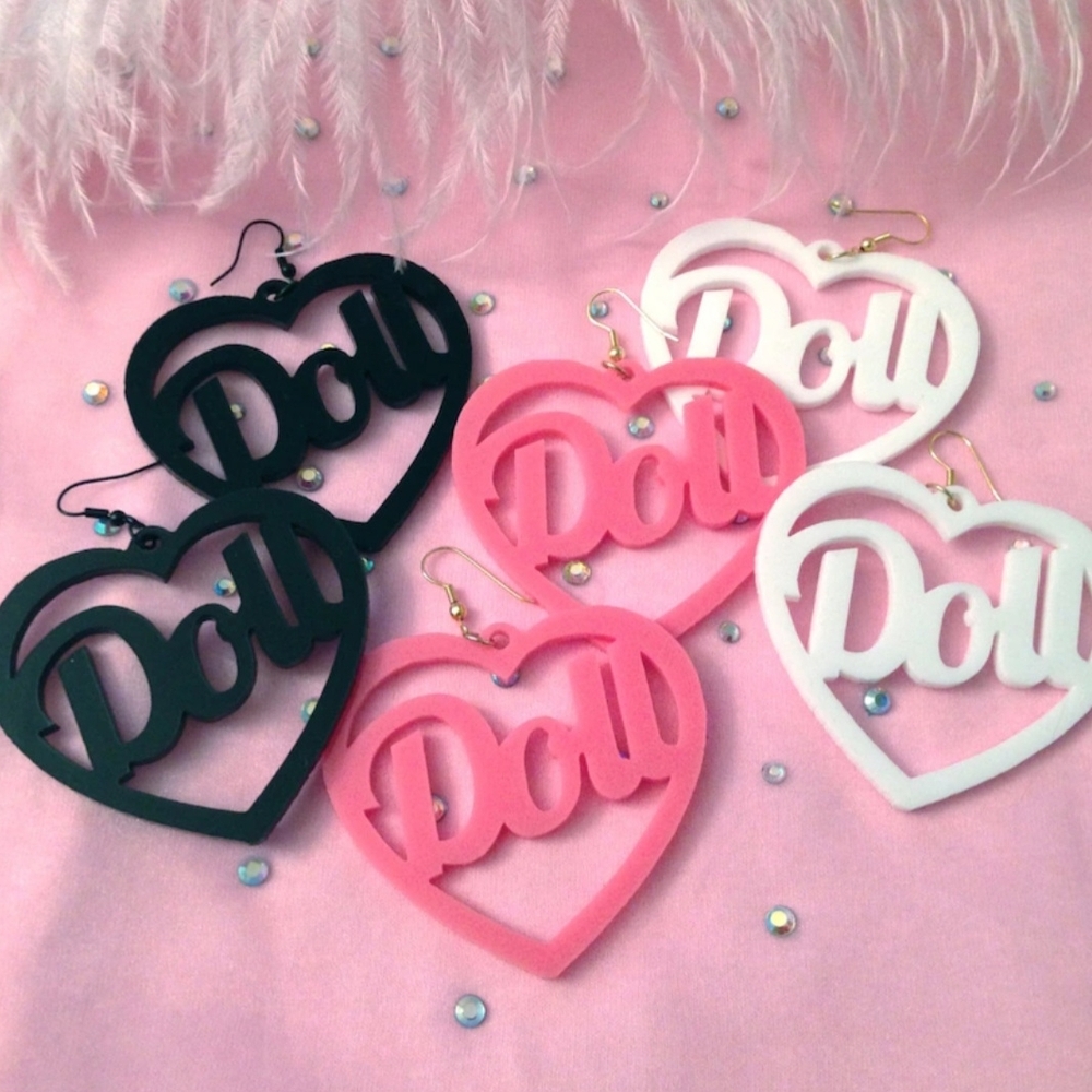 Acrylic “Doll” Heart Earrings